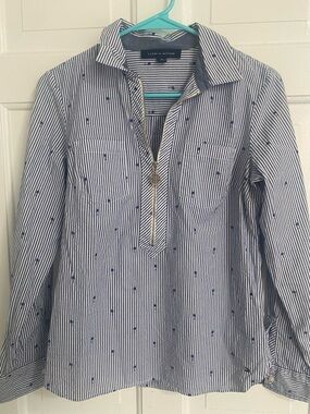 Tommy Hilfiger Blue & White Striped Zip-Front Shirt